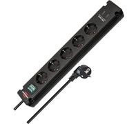 Brennenstuhl Bremounta Regleta de enchufes con 5 Tomas y función de Carga USB C (Regleta con Interruptor, eléctrica de Pared, 2X USB C y Cable de 3m) Negro