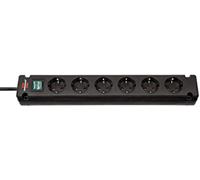 Brennenstuhl Regleta Bremounta 6 tomas, interruptor, enchufes 90°, montaje y cable 3 m Negra