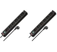 Brennenstuhl Bremounta regleta de enchufes de 6 Tomas con Interruptor (regleta eléctrica con Tomas de 90 Grados, regleta con opción de Montaje y Cable de 3m) Negro (Paquete de 2)
