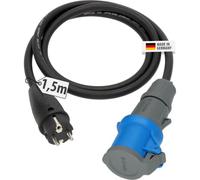 Brennenstuhl Cable Adaptador para Camping/Cable con Enchufe CEE y Conector (Cable de 1,5m en Negro, H07RN-F 3G2,5, 230V/16A, Uso en Exteriores, IP44, Made in Germany)