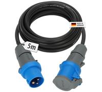 Brennenstuhl Cable Alargador Camping CEE 230V 5m (Cable H07RN-F 3G2.5 en Color Negro, Cable Eléctrico Camping para Uso Permanente en Exteriores IP44, Made in Germany)
