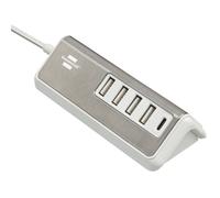 Brennenstuhl Cargador USB con función de Carga rápida/Enchufe múltiple USB con Superficie de Acero Inoxidable (1x Toma de Carga USB C Power Delivery 4X Tomas de Carga, Cable Textil de 1,5m)