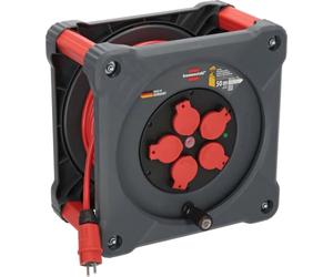 Brennenstuhl Carrete de cable profesional KA 5210 5 IP44 (50 m H07BQ-F 3G2,5 cable en rojo, 5 enchufes de protección de contacto, uso en obras y uso constante al aire libre, fabricado en Alemania)