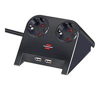 Brennenstuhl Desktop-Power regleta de enchufes de 2 Tomas de Corriente para la Mesa (Toma de Corriente de sobremesa con Cable de 1,8 m, pies de Goma y USB de 2 Tomas) Negro Pulido