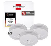 Brennenstuhl detectores de Humo Set, 3X RM C 9010 con Pila recambiable (comprobado según EN 14604, señal de Alarma penetrante) Blanco