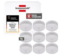 Brennenstuhl detectores de Humo Set, 9X RM C 9010 con Pila recambiable (comprobado según EN 14604, señal de Alarma penetrante) Blanco