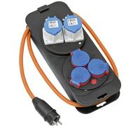 Brennenstuhl distribuidor de corriente para camping y caravana con enchufe de toma a tierra (2x tomas CEE 230V/16A, 3x tomas de corriente 230V, cable de 1,5m en naranja, para acampar, Made in Germany)