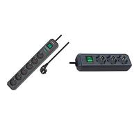 Brennenstuhl Eco-Line regleta de enchufes con 6 Tomas de Corriente y protección contra sobretensiones + Eco-Line regleta de enchufes con 3 Tomas de Corriente (Cable de 1,5 m, Interruptor) Negro