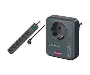Brennenstuhl Eco-Line regleta de enchufes con 6 Tomas de Corriente y protección contra sobretensiones + Adaptador de Enchufe con protección contra sobretensiones hasta 13.500 A Antracita
