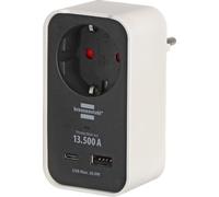 Brennenstuhl Ecolor Enchufe con protección contra sobretensiones y USB | Protección contra sobretensiones 13.500A, USB C PD 20W y USB A 18W, protección contra rayos para aparatos eléctricos