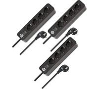 Brennenstuhl Ecolor Regleta de enchufes cuádruple, Juego de 3 (regleta múltiple con Interruptor y Cable de 1,5 m) Negro