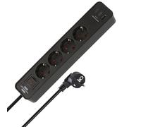Brennenstuhl Ecolor Regleta de enchufes de 4 vías con 3 Tomas de Carga USB (Regleta con 2X USB C PD 20W y 1x USB A, Interruptor y Cable de 1,5m) Negro