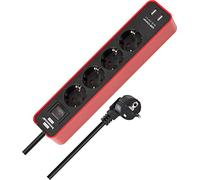 Brennenstuhl Ecolor regleta enchufes con 4 Tomas de Corriente y función de Carga USB (2 Puertos de Carga USB, Interruptor, 1,5 m Cable) Rojo