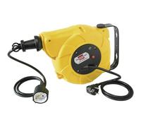 Brennenstuhl Enrollador de cable eléctrico IP20 – 9+2 m, montable para pared, interior, amarillo