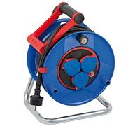 Brennenstuhl Garant Bretec enrollacables de industria/construcción con alargador de 25m y 3 tomas de corriente IP44 (plástico especial, uso en exteriores, Made in Germany) azul