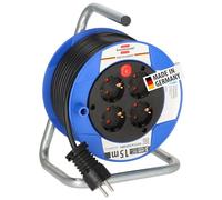 Brennenstuhl Enrollacables Garant – 15 m, 4 tomas, plástico especial para interior, Azul
