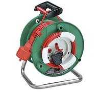Brennenstuhl Garant, Enrollacables de jardín Manual (50 MT - Tambor de plástico Verde, Cable Rojo) alargador de Exterior con Cable eléctrico y Enchufe Schuko y Italiana