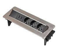 Brennenstuhl Regleta de mesa Indesk Power USB-Charger, triple retráctil, 2 USB, 2 m, Plateado/Negro