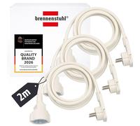 Brennenstuhl Juego de 3 Cable alargador de 2 m con Enchufe Plano (alargador eléctrico, Enchufe Plano, para Interiores) Blanco