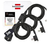 Brennenstuhl Juego de 3 Cable alargador de 3 m con Enchufe Plano (alargador eléctrico, Enchufe Plano, para Interiores) Negro