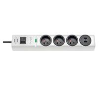Brennenstuhl - Multitoma Hugo! Blanca, 3 enchufes + 2 tomas USB, con protector contra sobretensiones y 2 m de cable (19,500 A)