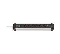 Brennenstuhl Regleta Premium-ALU-Line 6 tomas con USB, aluminio, interruptor, cable 3 m