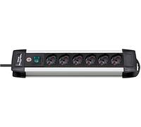 Brennenstuhl Premium-ALU-Line, Enchufe múltiple con Interruptor de Seguridad (Cable 3 MT - Regleta 6 Tomas (Aluminio) para Conectores eléctricas con protección pararrayos