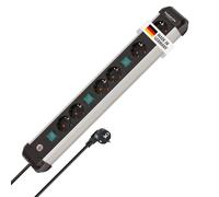 Brennenstuhl Premium-ALU-Line regleta enchufes con 6 Tomas/regleta de Aluminio con 3 interruptores Individuales (Cable de 3 m, 3X Interruptor Iluminado, Fabricado en Alemania)