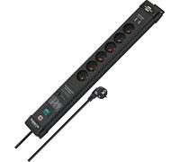 Brennenstuhl Premium-Line Bridge Strip with 6 sockets/Anti-Rocker Strip up to 60.00 A (Socket Strip 3m with Off Switch, 2 x USB MAX 3100 mA, Made in Germany) Negro, 1951164603