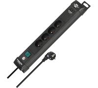 Brennenstuhl Premium-Line - Regleta con 4 enchufes y 2 Puertos USB C PD 65W y USB A 18W (Made in Germany, Regleta con Cable e Interruptor, 3 m, Toma de Pared), Color Negro