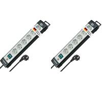 Brennenstuhl Premium-Line regleta de enchufes con 6 Tomas de Corriente (Cable de 5m, con Interruptor, montable, Fabricado en Alemania) Negro/Gris (Paquete de 2)