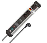 Brennenstuhl Premium-Protect-Line regleta enchufes de 4 Tomas con protección contra sobretensiones hasta 60.000 A (Cable de 3 m, Interruptor, Fabricado en Alemania) Plateado/Negro