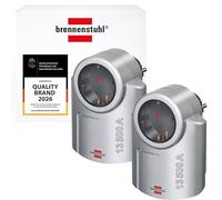 Brennenstuhl Primera-Line Adaptador de Enchufe con protección contra sobretensiones Set de 2 (Adaptador como protección contra Rayos para aparatos eléctricos) Plateado/Negro