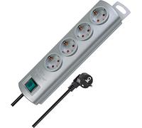 Brennenstuhl Primera-Line regleta enchufes con 4 Tomas Corriente y Interruptor (Cable de 1,5 m, Interruptor Iluminado, montable) Plateado