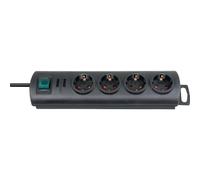 Brennenstuhl Primera-Line regleta enchufes con 4 Tomas Corriente y Interruptor (Cable de 1,5m, Interruptor Iluminado, montable) Negro