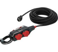 Brennenstuhl Professional - Caja de Conexiones de 4 vías y Cable de 15 m en Color Negro, Uso en el Sitio de construcción y Exterior Permanente, IP54, Tomas de Corriente en disposición de 45°