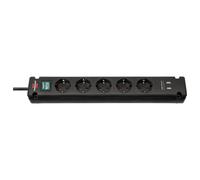 Brennenstuhl Regleta de 5 enchufes | entrada USB | negro | 3 m