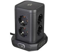 Brennenstuhl regleta de enchufes con USB y 8 Tomas de Corriente/Enchufe múltiple Vertical (regleta Horizontal, 4X USB, con Interruptor Iluminado, Cable de 2m) Negro