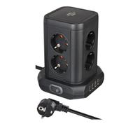 Brennenstuhl regleta de enchufes con USB y 8 Tomas de Corriente/Enchufe múltiple Vertical (regleta Horizontal, 4X USB, con Interruptor Iluminado, Cable de 2m) Negro