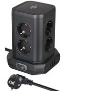Brennenstuhl Regleta vertical 8 vías con 2x USB-A y 1x USB-C Power Delivery, 45°, cable 2 m Negro