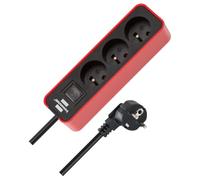 Brennenstuhl - Regleta de enchufes ECOLOR (3 enchufes, 1,5 m de cable) | Enchufes orientados a 45 grados 2P+T 16A 230V, luz de funcionamiento, H05VV-F 3G1,0, superficie pulida, interior, rojo/negro