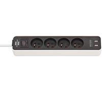 Brennenstuhl - Regleta de enchufes Ecolor blanco (4 enchufes + 2 conectores USB, 1,5 m de cable)