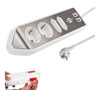 Brennenstuhl regleta de enchufes en Forma Esquina con 4 Tomas de Corriente para Cocina, Oficina y encimera (montable sin perforación, Carga USB, Cable de 2m) Plata/Blanco