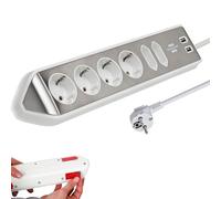 Brennenstuhl Regleta Estilo 6-Fold Angle – 6 tomas (4x, 2x euro), 2 USB, cable 2 m, inox