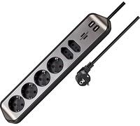 Brennenstuhl Regleta esquina 6 tomas (4 enchufes, 2 euro) 2 USB, acero inox, plateado/negro