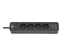 Brennenstuhl Regleta Ecolor con USB y 4 enchufes (regleta con 2 Puertos USB, Brazo y Cable de 1,5 m), Color Negro