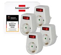 Brennenstuhl Set de 4 adaptadores de enchufe / toma con contacto de protección con interruptor (adaptador intermedio con protección de contacto mejorada) blanco