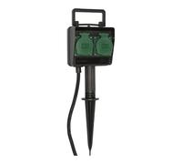 Brennenstuhl Toma de Corriente de jardín/de Exterior 2 Veces con Espiga de Tierra (plástico Resistente a la Intemperie, Toma de Corriente de Exterior con Carcasa Impermeable, Cable de 1,4 m) Negro