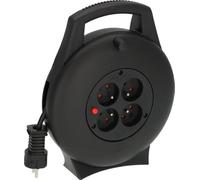 Brennenstuhl Vario Line - Carrete eléctrico (4 veces/mini alargador de cable interior para el hogar, 10 m de cable, Made in Germany) negro