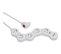Brennenstuhl regleta de enchufes Vario Power – 5 tomas variables, 2 puertos USB, cable 1,4 m Blanco